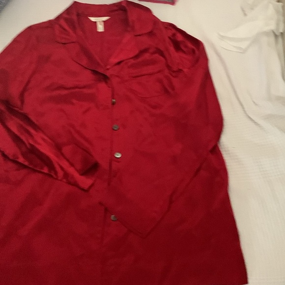 Red 100% Silk Pajamas top casual‎ top - Picture 3 of 6
